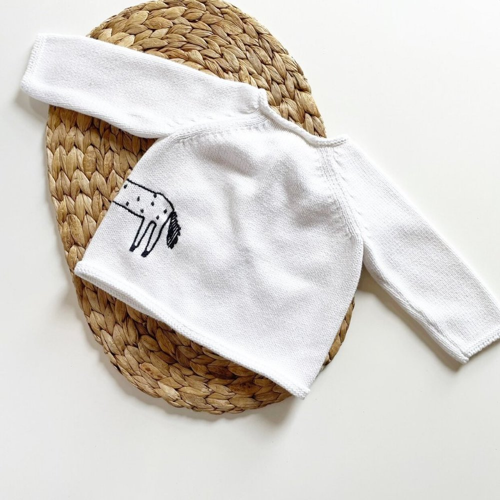 Hanna Andersson Organic White & Black Embroidered Unicorn Sweater Cardigan - Picture 3 of 5